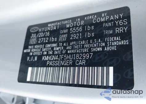 2017 Genesis G80 5.0 Ultimate z USA, uszkodzony, nr VIN KMHGN4JF5HU182997